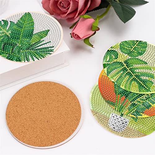 10 Pcs Green Plant Leaves Diamond Art Painting Coasters, Cactus Succulent Monstera Crafts Kits for DIY Coasters, Diamond Art Kits for Adults - color: Clear,green