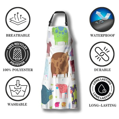 Baking Apron for Men Cows Women Aprons for Kitchen Cooking Restaurant BBQ Painting Crafting 27” (W) x 31” (H), Waterproof Apron - color: Cows