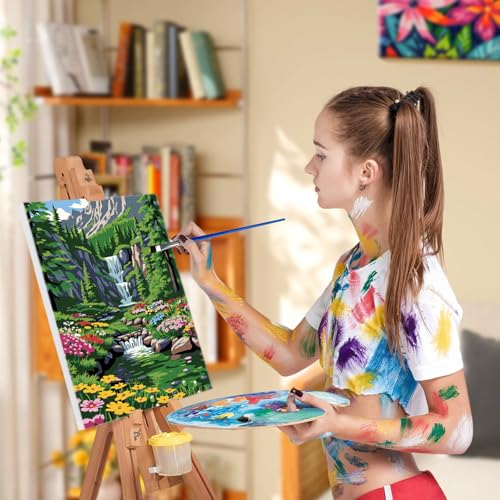 JOOZ Landscape Paint by Numbers Kit for Adults with Frame, 8x12 Inch - color: Mountain Waterfall 081