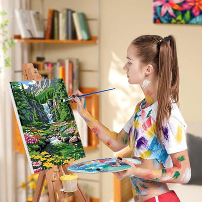 JOOZ Landscape Paint by Numbers Kit for Adults with Frame, 8x12 Inch - color: Mountain Waterfall 081