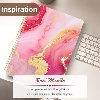 Cute Spiral Notebook journal A4 Aesthetic Pretty Design for Women Girls Kawaii with Pocket, 8.5 x 11 inch, Lined, Marble - color: Pink Marble, style: Lined