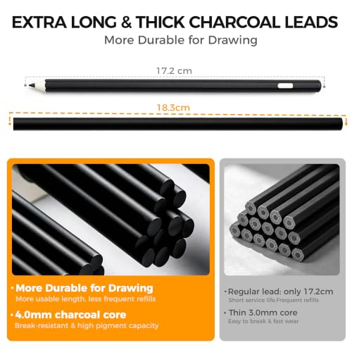 Sketch Mechanical Pencil Set - 7.2 inch 4 Hardness Grades Charcoal Leads