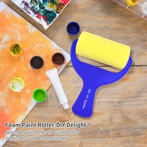 Foam Paint Roller 12 Piece Set 3''x12, Sponge Roller for Painting Art & Craft, Soft & Disposable & Washablea, Blue, Yellow - size: Foam Roller 3 Inch