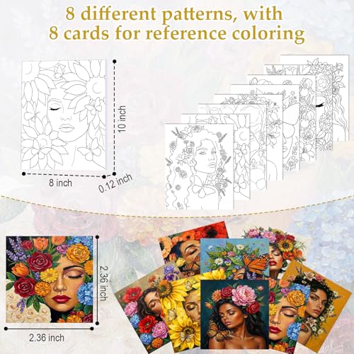 Cholemy 36 Pcs Paint and Sip Kit Gift for Adults 8''x10'',Floral Lady | Pre Drawn Canvas, Painting DIY Afro Acrylic Painting Kit, Wood Easel Brushes, Date Night Bulk, Summer Halloween Party - style: Floral Lady