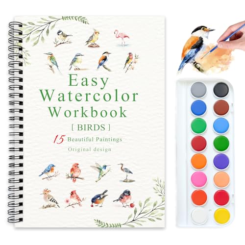 Watercolor Workbooks, 16 Colors Water Color Books Paint Set for Adults, Watercolor Coloring Book for Beginners, Water Color Workbook, 15 Beautiful Paintings for Beginners (Birds) - color: Birds, size: with palette