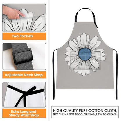 2 PC Aprons Stripe Durable Adjustable Bib with Pockets Apron for Women Men Lovers Chef Home Kitchen Cooking Garden - color: Navy Teal