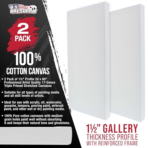 U.S. Art Supply 24"x60" Stretched Canvas for Painting, Gallery Depth 2-Pack - size: 24" x 60"