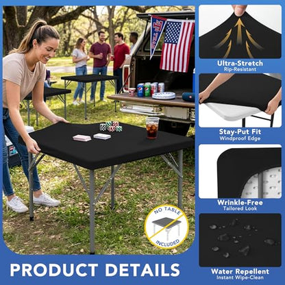 Card Table Covers Square Fitted Elastic Table Cloth-2 Pack Black 24x24 Inch | Spandex Stretch Windproof Washable Small End Tablecloths Protector-Side Bistro RV Camping Dining Patio Kitchen Party Tables - color: Black, size: 24'' x 24'' | 2 Pack