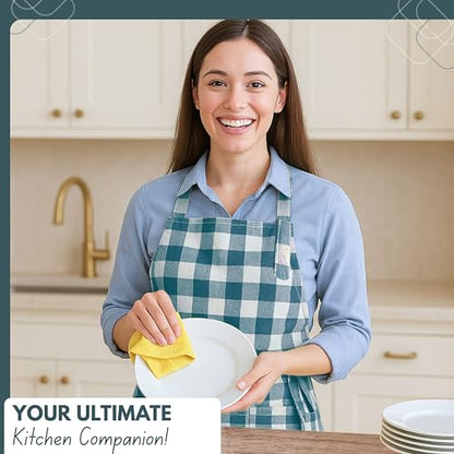Native Fab Kitchen Apron 2 Pack - 100% Cotton Adjustable, Durable Apron with Pockets, Perfect for Cooking, Baking, Grilling - color: Buffalo, Teal Green