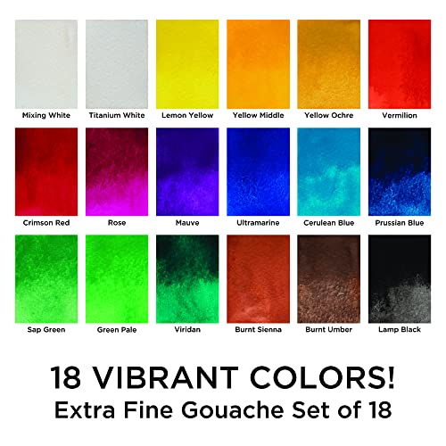 Marie's Artist Gouache Paint Sets - Highly Pigmented Gouache for Painting, Artists, Illustrators & Designers - Set of 18 Assorted Color Tubes (12mL/0.4oz) - size: Set of 18 - 12 ml