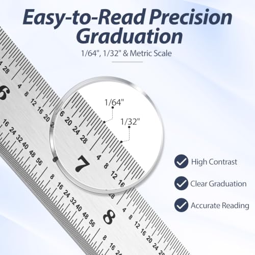 eBoot 2 Pack Stainless Steel Ruler Machinist Engineer Ruler, Metric Ruler with Markings 1/8, 1/16, 1/32, 1/64 Inch for Engineering, School, Office, Architect, and Drawing (6 Inch) - size: 6 Inch