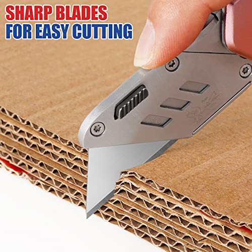 DIYSELF 50 Pack Utility Knife Blades, SK5 Steel Box Cutter Blades with Dispenser, Standard Blades for Box Cutter Utility Knife Replacement, Sharper Utility Blade, Refills | Standard replacement blade refills with dispenser for box cutters and razor knives