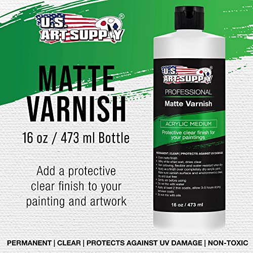 U.S. Art Supply 16 oz Matte Acrylic Varnish for Acrylic Painting - size: 16-ounces