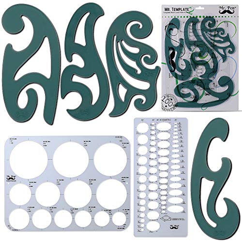 Mr. Pen- French Curve, Large Circle Template and Ellipse Template (6 Pc)