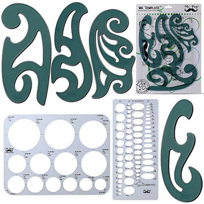 Mr. Pen- French Curve, Large Circle Template and Ellipse Template (6 Pc)