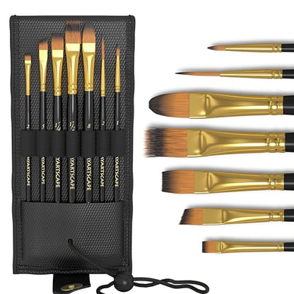 Travel Paint Brush Set - 7 Taklon Brushes with Case | Travel paint brushes with Taklon bristles for watercolor acrylic gouache oil and plein air painting - size: Pocket Paint Brushes 002