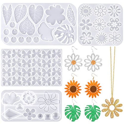 Patelai 4 Pcs Resin Earring Molds Irregular Shaped Earrings Silicone Mold for Epoxy Resin Dangle Drop Jewelry Making Kit for Women DIY Crafts Necklace Pendants Keychain(Flower Leaf) - style: Flower Leaf