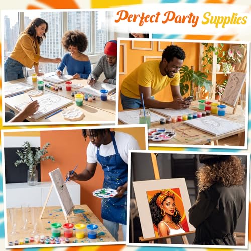 Sherr 285 Pcs 30 Sets Sip and Paint Kit for Adults,Portraits | Pre Drawn Canvas to Paint for Adults, Acrylic Paints, Brushes, Easels, Date Night, Birthday Party Gifts - style: Stylish African Figures