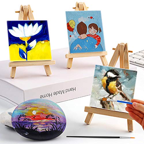 Mini Canvas and Easel, Cridoz 47 Pieces Small Canvas Painting Set Includes Mini Easel, Acrylic Paint, Paintbrushes and Palette for Artists Art Party Sip and Paint Night - style: 4x4 inch