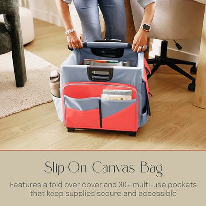 Folding Mobile Utility Cart, Canvas Organizer Bag, Red/Grey - color: Red/Grey