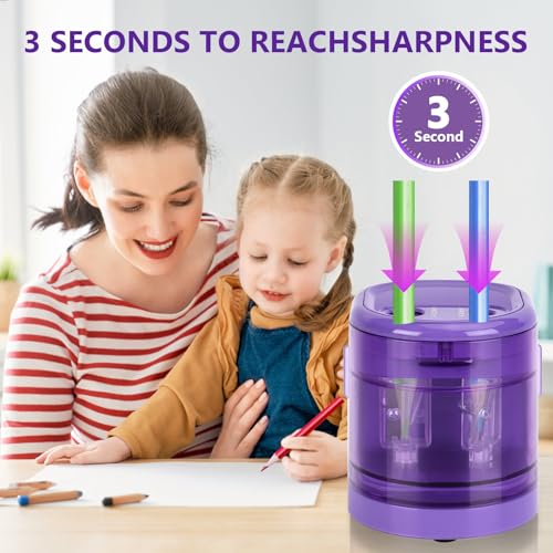 Electric Pencil Sharpener, Double Hole (Purple) - color: Purple