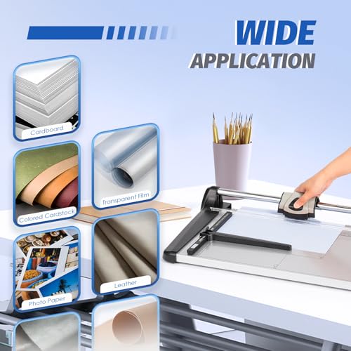 670mm(26.37") Rotary Paper Trimmer, 15 Sheets Heavy Duty Paper Trimmer | Sharp & Safe Blade, Effective for A2-A6 Sizes, Commercial Grade Rotary Paper Cutter for Home/Office/School, Black & Silver - size: 26.37"