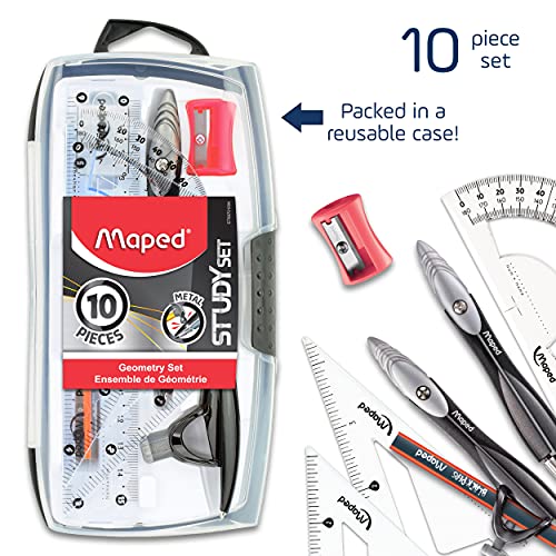 Maped Study Geometry 10 Piece Set - Advanced Student Kit - Precision Tools - Durable & Ergonomic Design - Enhances Creativity - Quality Materials | Advanced Student Kit - Precision Drafting Tools - Durable and Ergonomic Design - Enhances Creativity for Sc