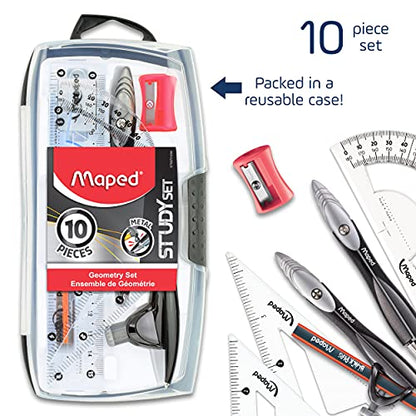 Maped Study Geometry 10 Piece Set - Advanced Student Kit - Precision Tools - Durable & Ergonomic Design - Enhances Creativity - Quality Materials | Advanced Student Kit - Precision Drafting Tools - Durable and Ergonomic Design - Enhances Creativity for Sc