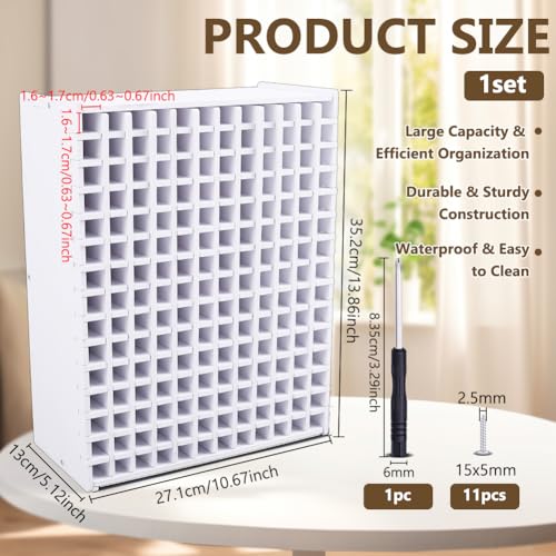 BENECREAT Wooden Art Marker Storage Rack, Pen Organizer with 180 Compartments, White Rectangle Desktop Organizer for Markers Pens Brushes Art Supplies, 13.86x10.67inch - size: 13.86x10.67inch