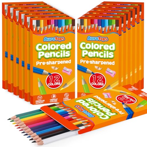 AuroTops 12 Pack Colored Pencils for Kids,144 Count Colored Pencils Bulk