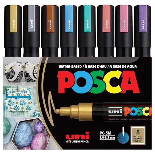 POSCA® PC-5M Paint Markers, 8 Count Metallic Medium Reversible Tip Set - color: Metallic