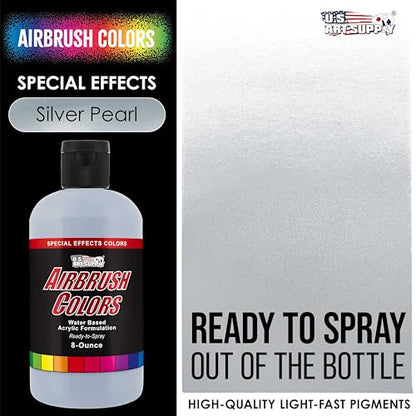 U.S. Art Supply Pearlized Silver Pearl Acrylic Special Effects Airbrush Paint - 8oz Ready to Spray Air Brush Paint for Nails, Models, Fabric - Water-Based Air Brush Painting - color: Silver Pearl, size: 8 Fl Oz (Pack of 1)