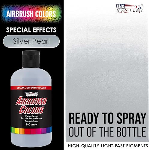 U.S. Art Supply Pearlized Silver Pearl Acrylic Special Effects Airbrush Paint - 8oz Ready to Spray Air Brush Paint for Nails, Models, Fabric - Water-Based Air Brush Painting - color: Silver Pearl, size: 8 Fl Oz (Pack of 1)