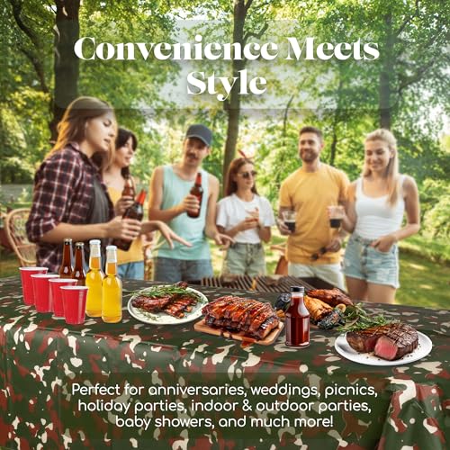 Grandipity Camouflage 6 Pack Premium Disposable Plastic Tablecloth 54 Inch. x 108 Inch. Rectangle Table Cover - color: Camouflage, size: 54" x 108" - 6 Pack