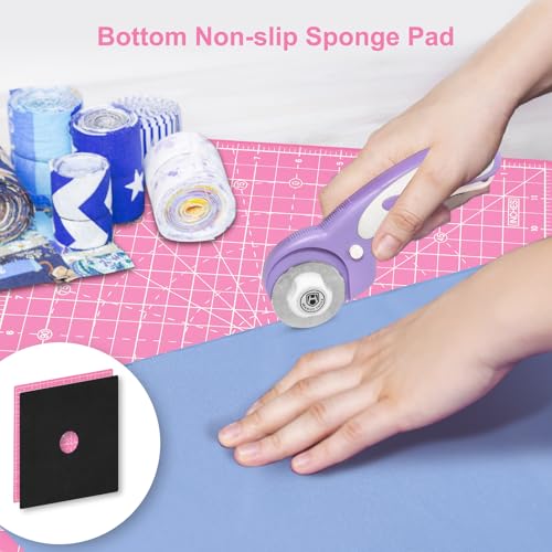 Headley Tools 12"x12" Rotating Cutting Mat, Self Healing Mat with 360-Degree Rotation & Anti-Slip Base, Sewing Board Cutting Mat Perfect for Fabric Quilting Leather Hobby Project，Pink - color: Pink, size: 12"L x 12"W