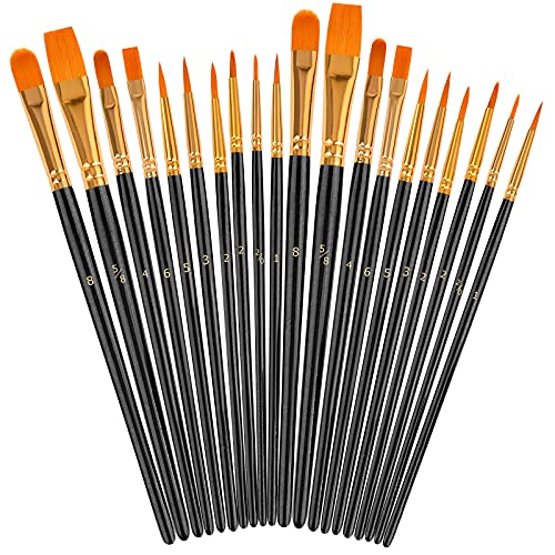 Soucolor 40-Pc Round Tip Paint Brushes, Acrylic Oil Watercolor, Black | 40pcs, 10 sizes, soft nylon bristles, nickel ferrules, blue wood handles — great for acrylic, oil, face, nail & rock art. - color: Black, size: 40-Pack