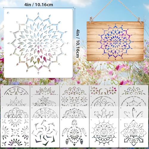 20 Pcs 4x4'' Mandala Stencils for Painting on Wood, Floor, Wall, Tile Fabric, Reusable Furniture Stencils Painting Template Mandala Template for DIY Rock Art Projects Decoration - style: 20PCS Mandala