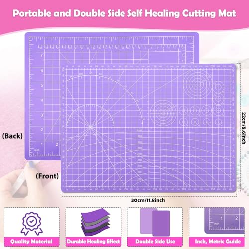 Rotary Fabric Cutter and Mat Set, Audab Self Healing Sewing Mats Shirt Cutter 45mm Rotary Cutting Wheel with Fabric Tool Blades for Cloth Crafts Quilting Scrapbooking Hobby (A4 9" x 12" Purple) - color: Purple