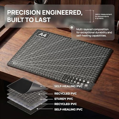 Professional A4 Self-Healing Cutting Mat, Non-Slip Craft Cutting Board with Grid, Durable PVC Material for Handmade Scrapbooking, Sewing, Model Making and Office Desktop Protection