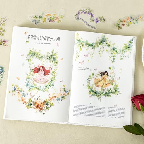 120 Pcs Floral Vine PET Stickers for Scrapbooking | Large cascading botanical designs for journaling, junk journals, collage, planners, card making, and DIY crafts - color: Climbing Blooms