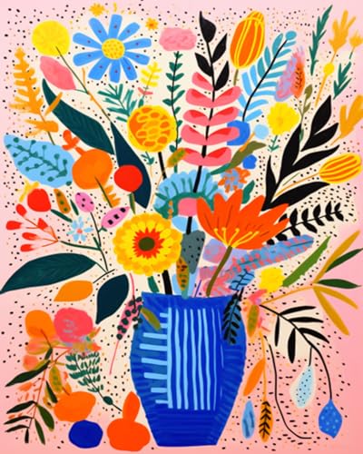 Sketching Graffiti Flowers DIY Paint by Numbers for Adults Yellow and Pink Camille Flower DIY Oil Painting Acrylic Paint Art Colorful Painting Kit Canvas with Acrylic Paints 16x20 Inch（DIY Frame ） - color: Floral Vase 07, size: 16''x20''(DIY Frame)