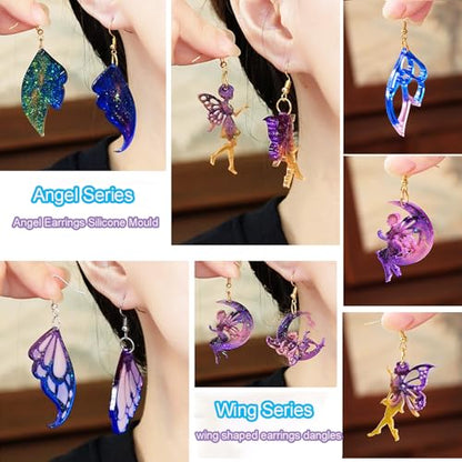 104Pcs Geometric Resin Earring Molds Kit, Wing Angel Shaped Earrings Silicone Mold for Epoxy Resin Dangle Drop Jewelry Molds Making Kit with 100 Earring Hook for Earrings Necklace Pendants (Wing) - color: Wing