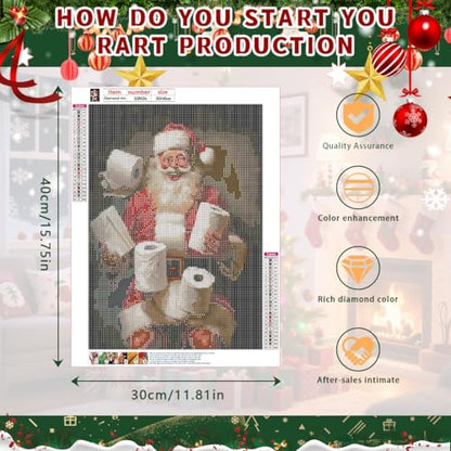 Ohhvvow Funny Christmas Diamond Art Painting Kit - Santa with Flying Toilet Paper Rolls, 5D Full Drill Round Diamonds & Tools, Holiday DIY Craft Gift for Women Men - color: Santa Claus with Toilet Paper