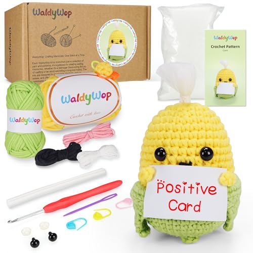 WaldyWop Crochet Kit for Beginners, Wobbles Easy Craft Kits for Starter Adults - color: Corn