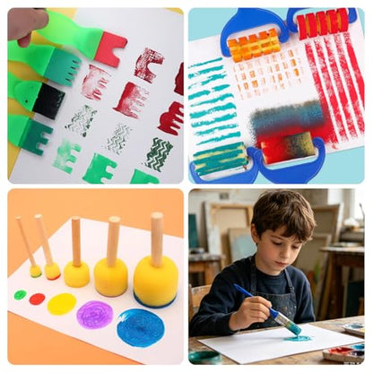 36-Pack Sponge Paint Brushes, Washable Painting Brushes, Toddler Painting Set, Early Learning Foam Roller Sponge Art Crafts Kit with Storage Bag, Creative Gift - style: 36 Pcs Brushes Set