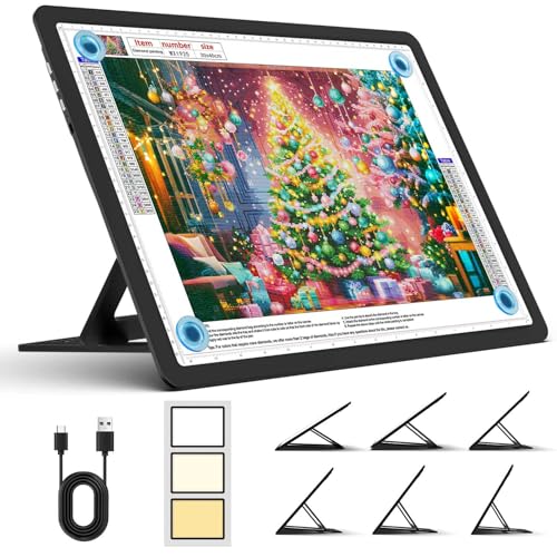 Heanolier Rechargeable A3 Light Board with Stand for Diamond Painting,5100 Lux Magnetic Light Pad with Side Buttons,5000mAH battery,Wireless Light Box for Tracing,LED Light Table for Sketching,Drawing - size: A3 with Stand