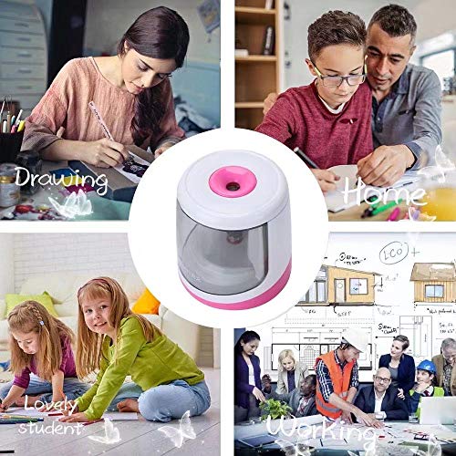 Electric Pencil Sharpener Powered by Battery Powerful Stall-Free Motor,Compact Manual Pencil Sharpener for Kids, High Capacity Shavings Tray,Affordable Gift, for Pencils (6-8mm)