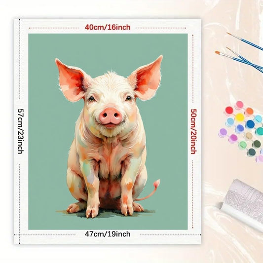 Farm Animal Paint by Numbers Kit for Adults - DIY Cute Pig with Green Background Painting on Canvas 16x20 Inches, Acrylic Paint Set, Suitable for Beginners, Whimsical Art for Home Decoration or Gifts - color: HSX01110, size: 16X20IN Folded