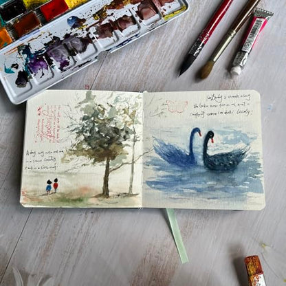 tumuarta Watercolor Journal, 3.5x5.5”, 140 LB, 300 GSM, Cotton Paper, Cold Press, 24 Sheets, 48 Pages, Watercolor Sketchbooks for Use As Travel Notebook Mixed Media Pad On The Go - color: Green