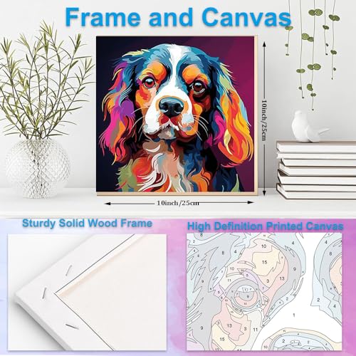 Artunion Framed Paint by Numbers Kit for Adults Beginners & Kids Ages 8-12,Cavalier King Charles Spaniel Paint by Number with Frame,Dog Animal Paint by Numbers Kit on Canvas 10 * 10 Inch Without Easel - color: ZXT-382-F